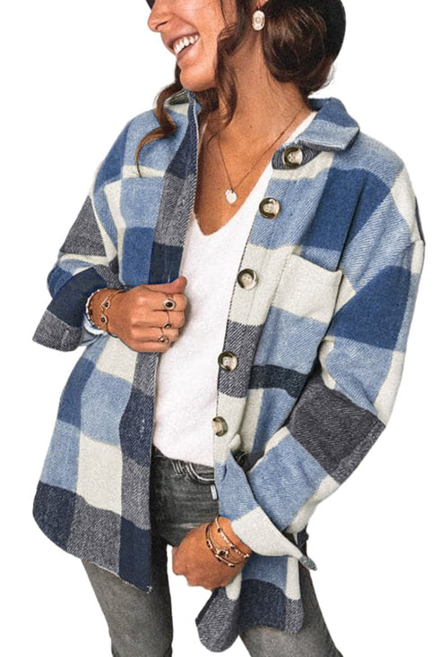 Plaid shirt with pocket casual coat
